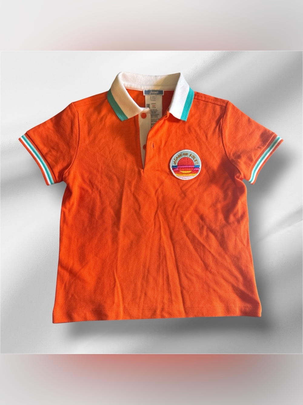 Jacadi Paris Boys Orange Polo Shirt Size 6A 116cm Embroidered